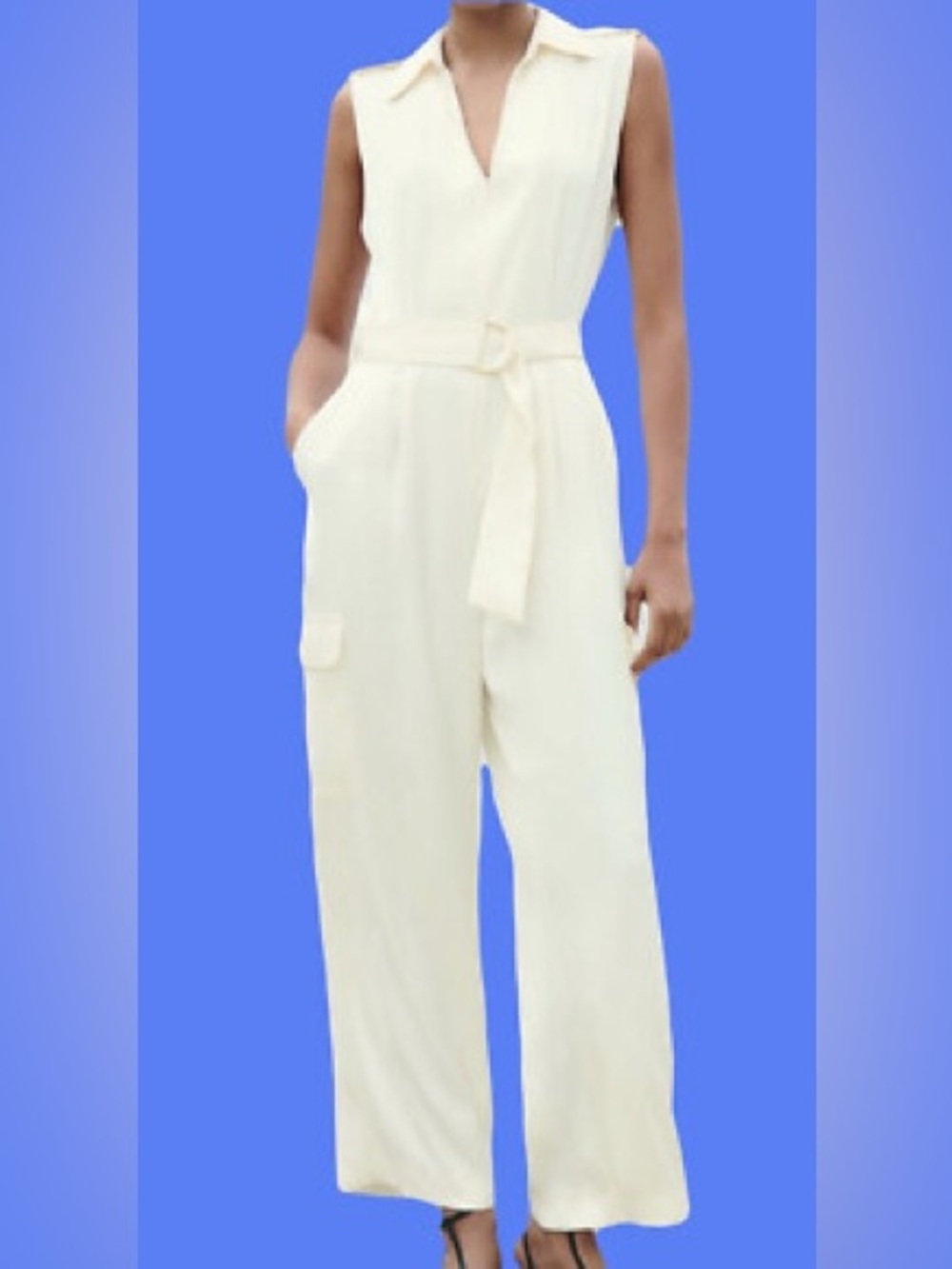 Zara Satin Belted Cargo Jumpsuit
